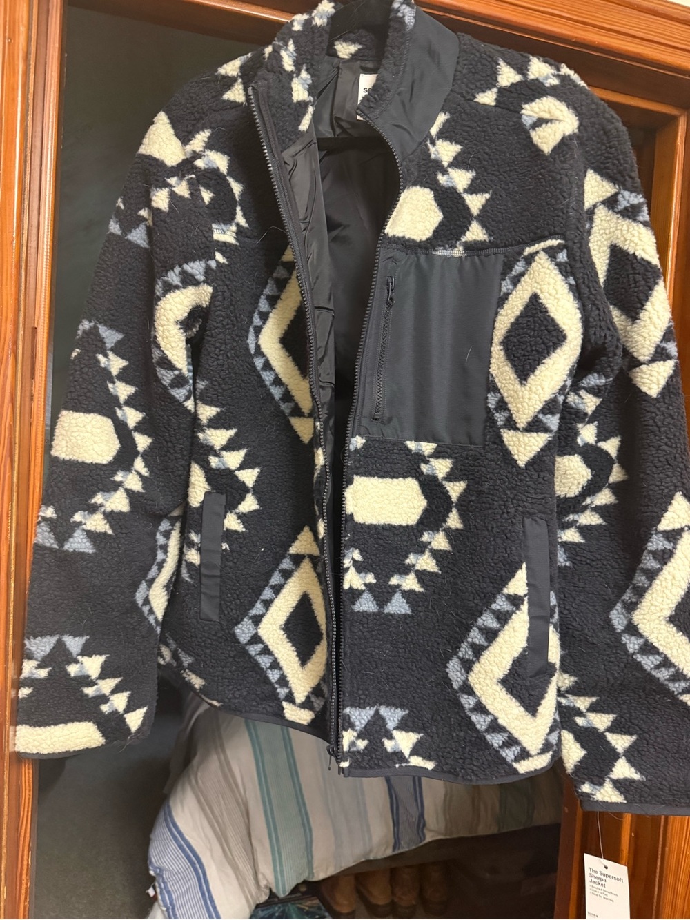 Sherpa Fleece Jacket in blue and Cream